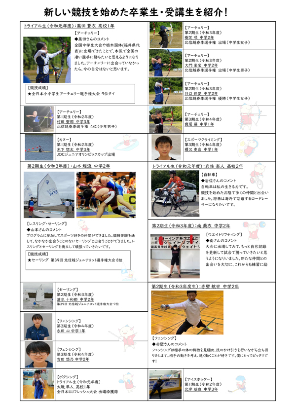 新しい競技を始めた受講生・卒業生